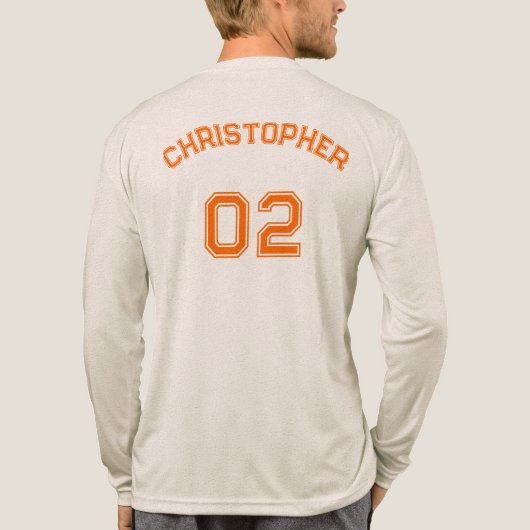 Oranje Speler Naam Jersey Nummer Mannen Lange Mouw Tri-Blend Shirt (Achterkant volledig)