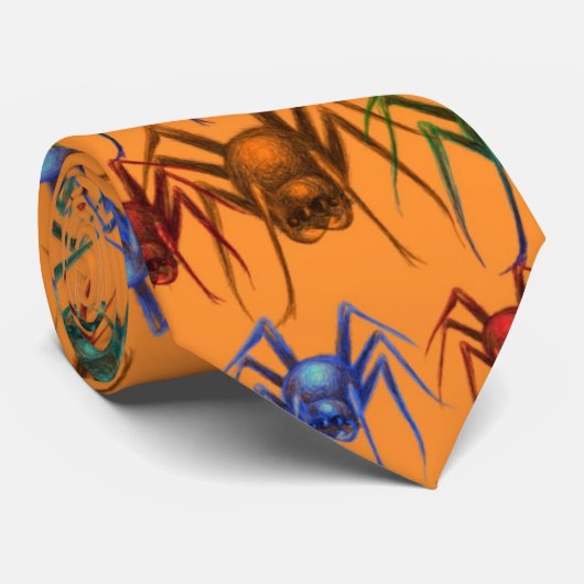 Oranje Spider Pattern Spooky Funny Halloween Stropdas (Opgerold)