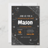Oranje Spider Web Halloween Birthday Invite Kaart (Voorkant)