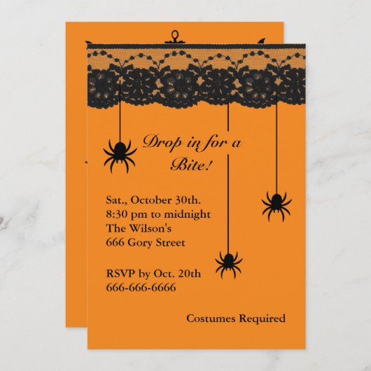 Oranje spieren en Lace Halloween Invitation Kaart (Voorkant / Achterkant)