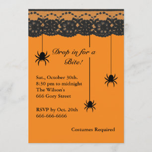 Oranje spieren en Lace Halloween Invitation Kaart