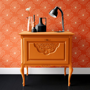 Oranje Spinnenweb Halloween Behang