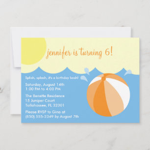 Oranje Splish Splash Birthday Pool Party Kaart