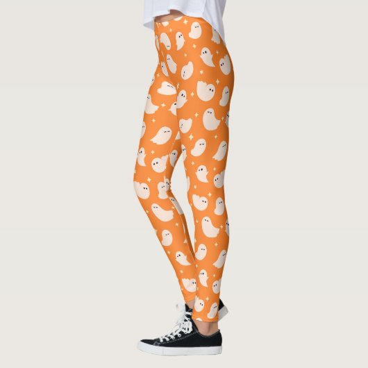 Oranje spookdoedelpatroon leggings (Links)