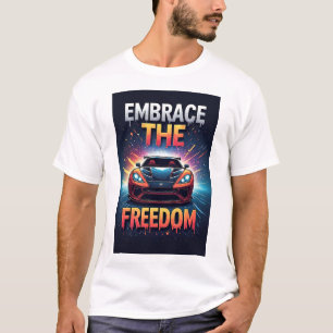 Oranje sportauto omarm de vrijheid kunst t-shirt