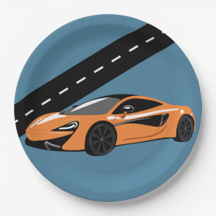 Oranje sportauto papieren bordje