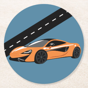 Oranje sportauto ronde kartonnen onderzetter