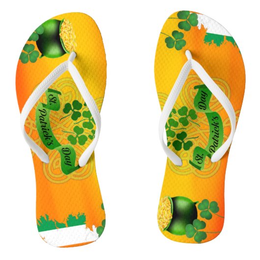 Oranje St. Patricks Day Shamrock Pot o'Gold Flag Teenslippers (Voetbed)