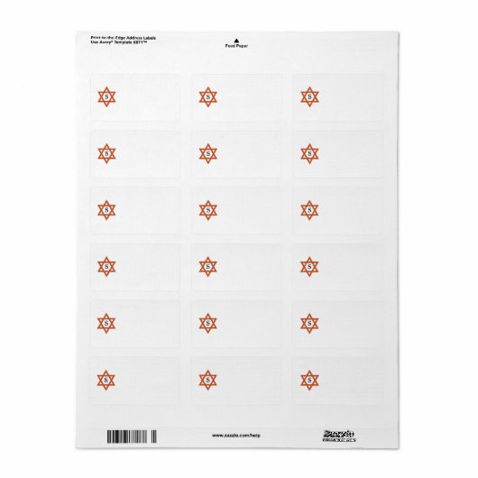 Oranje Star of David Label (Full Sheet)