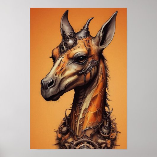 Oranje Steampunk Giraffe, Poster (Voorkant)