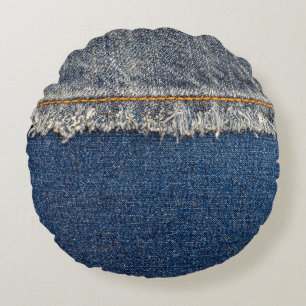 Oranje steek, dubbele denim patch. rond kussen