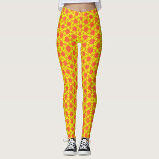 Oranje Ster-explosie Bloem op Geel Leggings