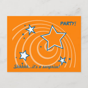 Oranje sterren verjaardagsfeestje uitnodiging briefkaart