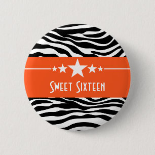 Oranje sterren Zebra Print Sweet 16 Button