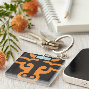 Oranje Stier Kop Minimalistische Koe Sleutelhanger