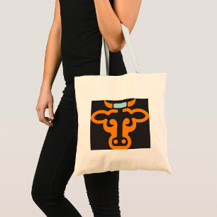 Oranje Stier Kop Minimalistische Koe Tote Bag