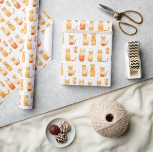 Oranje Stippen en katten verjaardag Cadeaupapier
