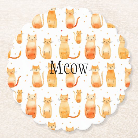 Oranje Stippen en Katten Verjaardag Medium Gift Ba Kartonnen Onderzetters (Voorkant)