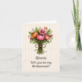 Oranje Streep Whimsical Bloem Bruidsmeisje Voorste Kaart