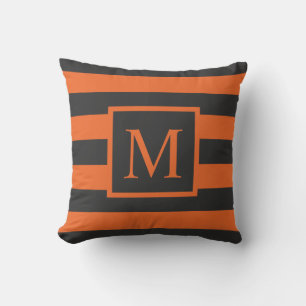 Oranje strepen Halloween Monogram Sierkussens Kussen