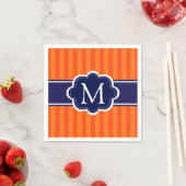 Oranje Strepen Navy Blue Custom Monogram Initiaal Servetten (Insitu)