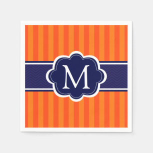 Oranje Strepen Navy Blue Custom Monogram Initiaal Servetten