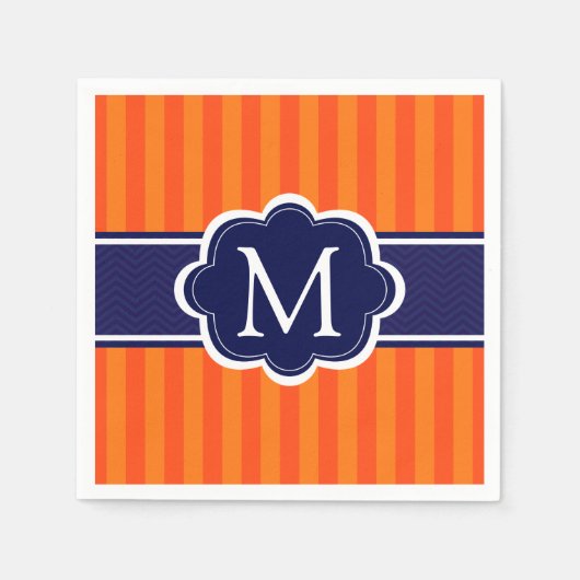 Oranje Strepen Navy Blue Custom Monogram Initiaal Servetten (Voorkant)