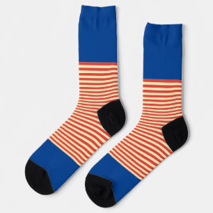 Oranje strepen op blauw sokken