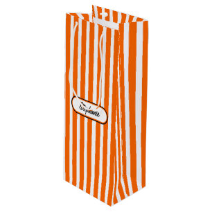 Oranje strepen patroon gepersonaliseerd wijn cadeautas