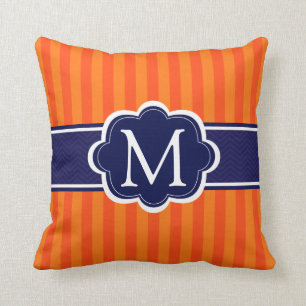Oranje Stripes Navy Blue Custom Monogram Initiaal Kussen