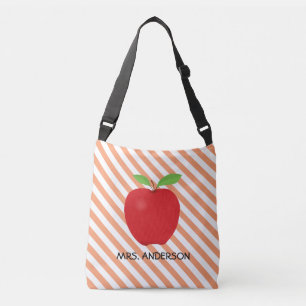 Oranje Stripes, rode Apple, speciaal leraar Crossbody Tas