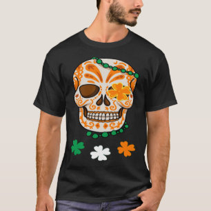 Oranje Suiker Schedel St. Patrick's Day Ierse Dag T-shirt