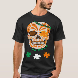 Oranje suikerschedel St. Patrick's Day of Irish T-shirt