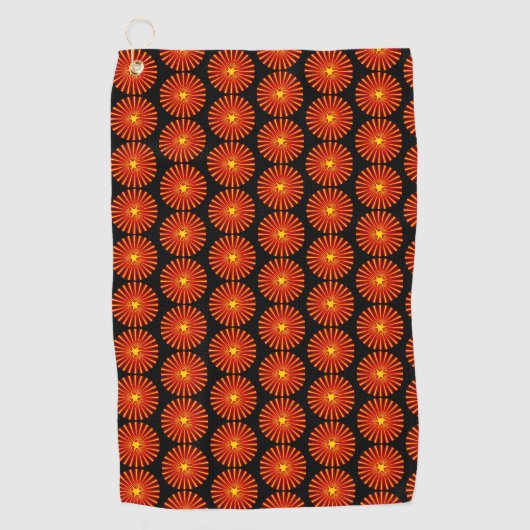 Oranje Sunburst Fractal Beach House Pattern Golfhanddoek (Voorkant)