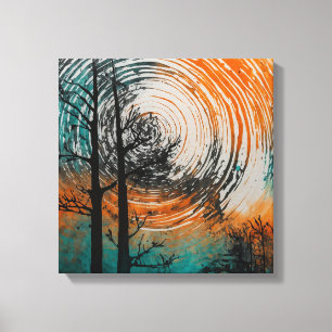 Oranje Sunset Forest Waterverf Wall Art Canvas Afdruk