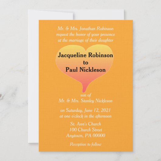 Oranje Sunset Heart Wedding Kaart (Voorkant)