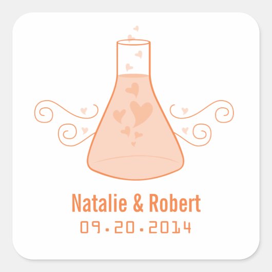 Oranje Sweet Chemistry Wedding Stickers (Voorkant)