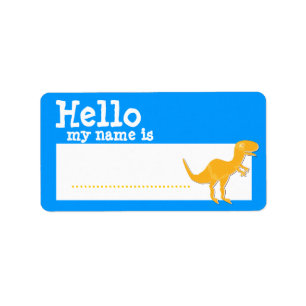 Oranje T-Rex Hallo Mijn naam is NaamBadge Blue Etiket