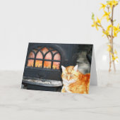Oranje Tabby Cat by Fire Note Kaart (Gele Bloem)