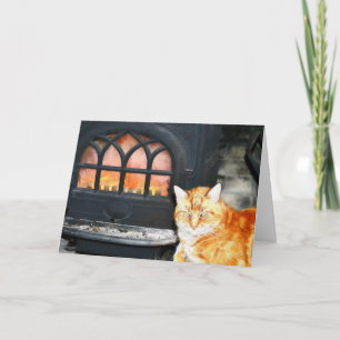 Oranje Tabby Cat by Fire Note Kaart