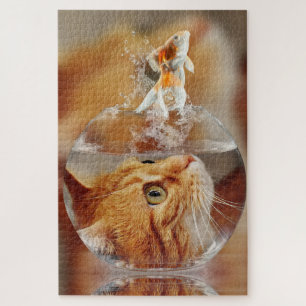 Oranje Tabby Cat en Goldfish Legpuzzel