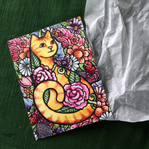 Oranje Tabby Cat Flower Garden Briefkaart
