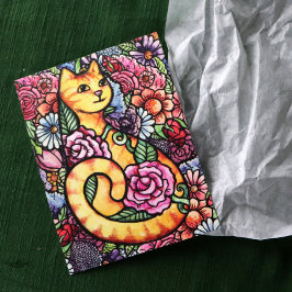 Oranje Tabby Cat Flower Garden Briefkaart