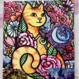 Oranje Tabby Cat Flower Garden Feestdagenkaart