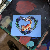 Oranje Tabby Cat Heart Cute texas bluebonnet Briefkaart