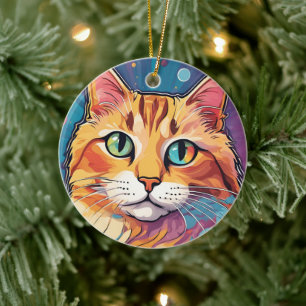Oranje Tabby Cat Hedendaags kleurrijk schilderij Keramisch Ornament