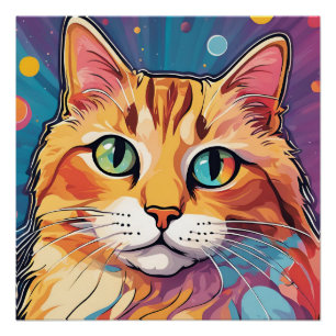 Oranje Tabby Cat   Hedendaags kleurrijk schilderij Perfect Poster