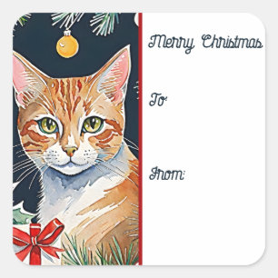 Oranje Tabby Cat Meowy Christmas Gift Label