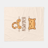 Oranje Tabby Cat Peeking achter aangepaste naam Fleece Deken (Voorkant (Horizontaal))