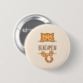 Oranje Tabby Cat Peeking achter aangepaste naam Ronde Button 5,7 Cm (Voorkant /achterkant)